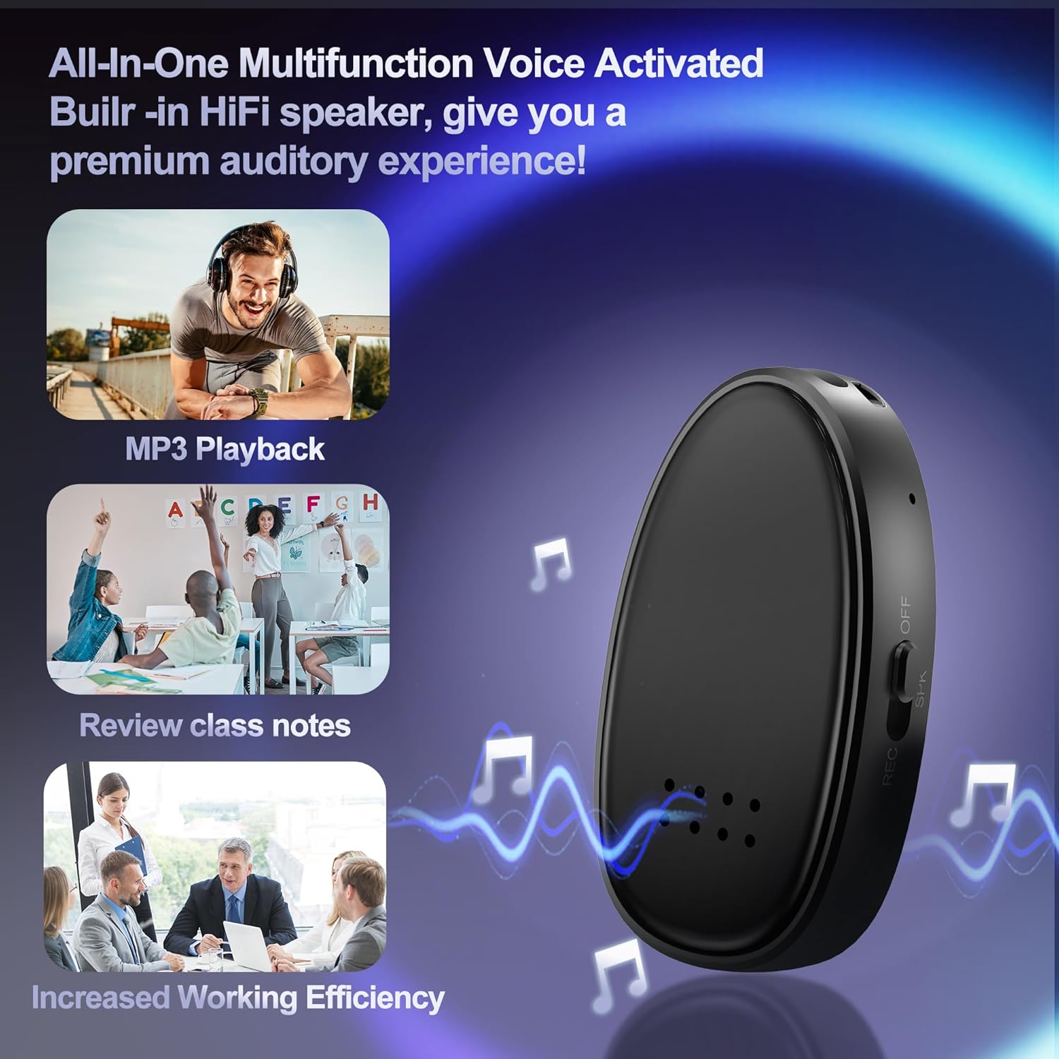 128GB (9860 Hours) Digital Voice Recorder with Noise Cancelling, Recording Device with HiFi Speaker for Meetings, Lectures, 1536kbps MP3 Playback Audio Recorder for Students/Interpreters Use, Black