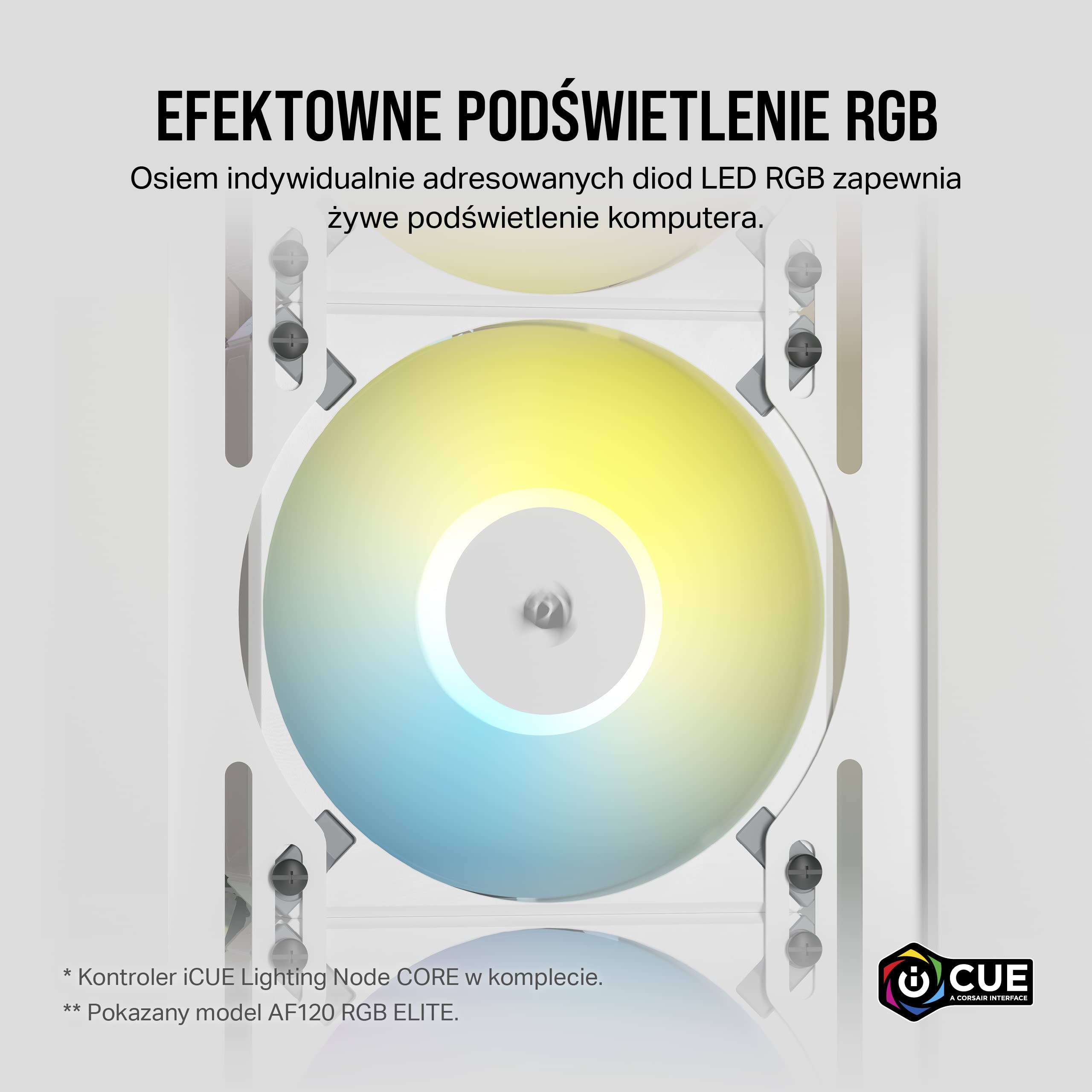 Corsair AF120 RGB SLIM, 120mm PWM Zestaw Wentylatora z Łożyskiem Dynamicznym - Cienki Profil dla Małych Obudów - Do 2000 RPM - 8 Adresowalnych Diod LED RGB - Dual Pack z Lighting Node CORE - Biały