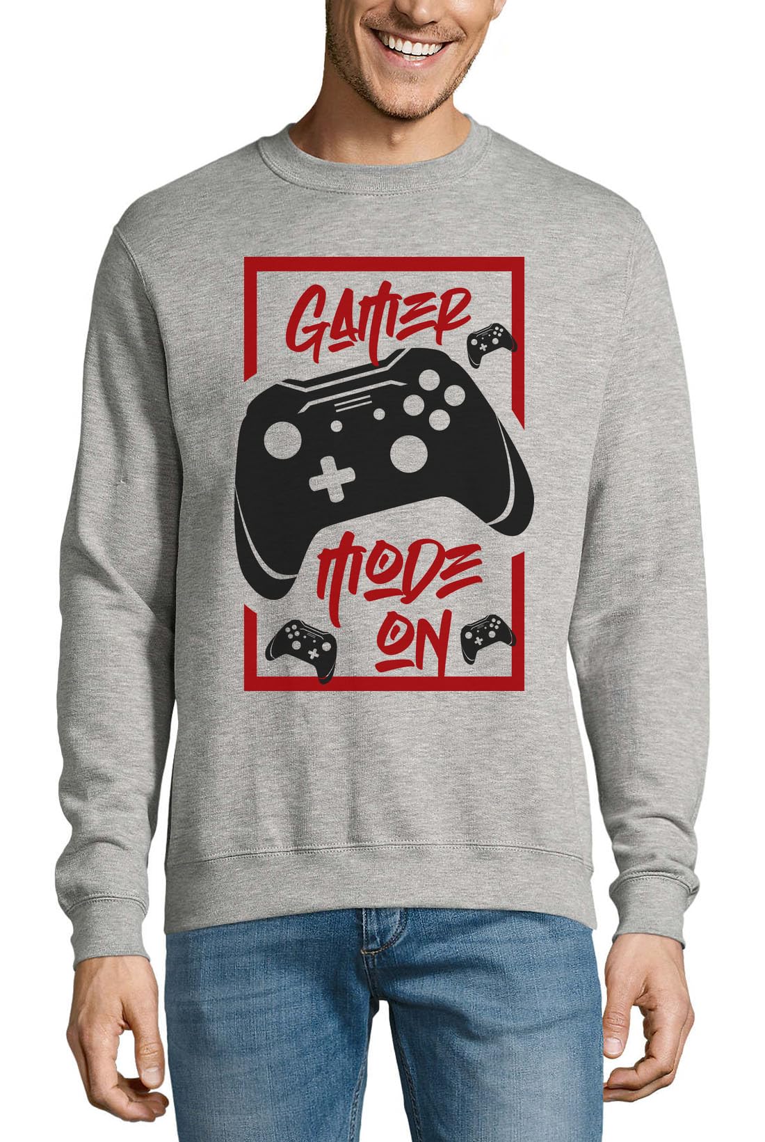Felpa Gamer Mode On Cotone Felpa Pullover Maglione Grigio