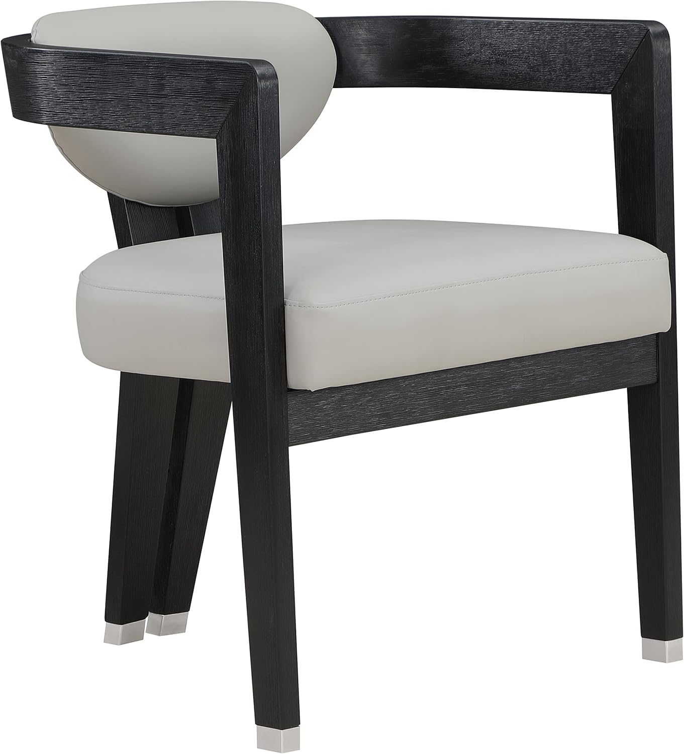 Meridian Furniture 563Grey-C Carlyle Collection Modern | Contemporary Dining Chair, Solid Wood Brushed Black Finish, Soft Grey Vegan Leather, Brushed Chrome Accents, 24" W x 23.5" D x 29" H, Grey