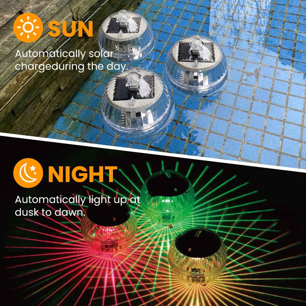 flexman Solar Floating Pool Lights, Waterproof Multi Color Solar Floating Lights - Image 2