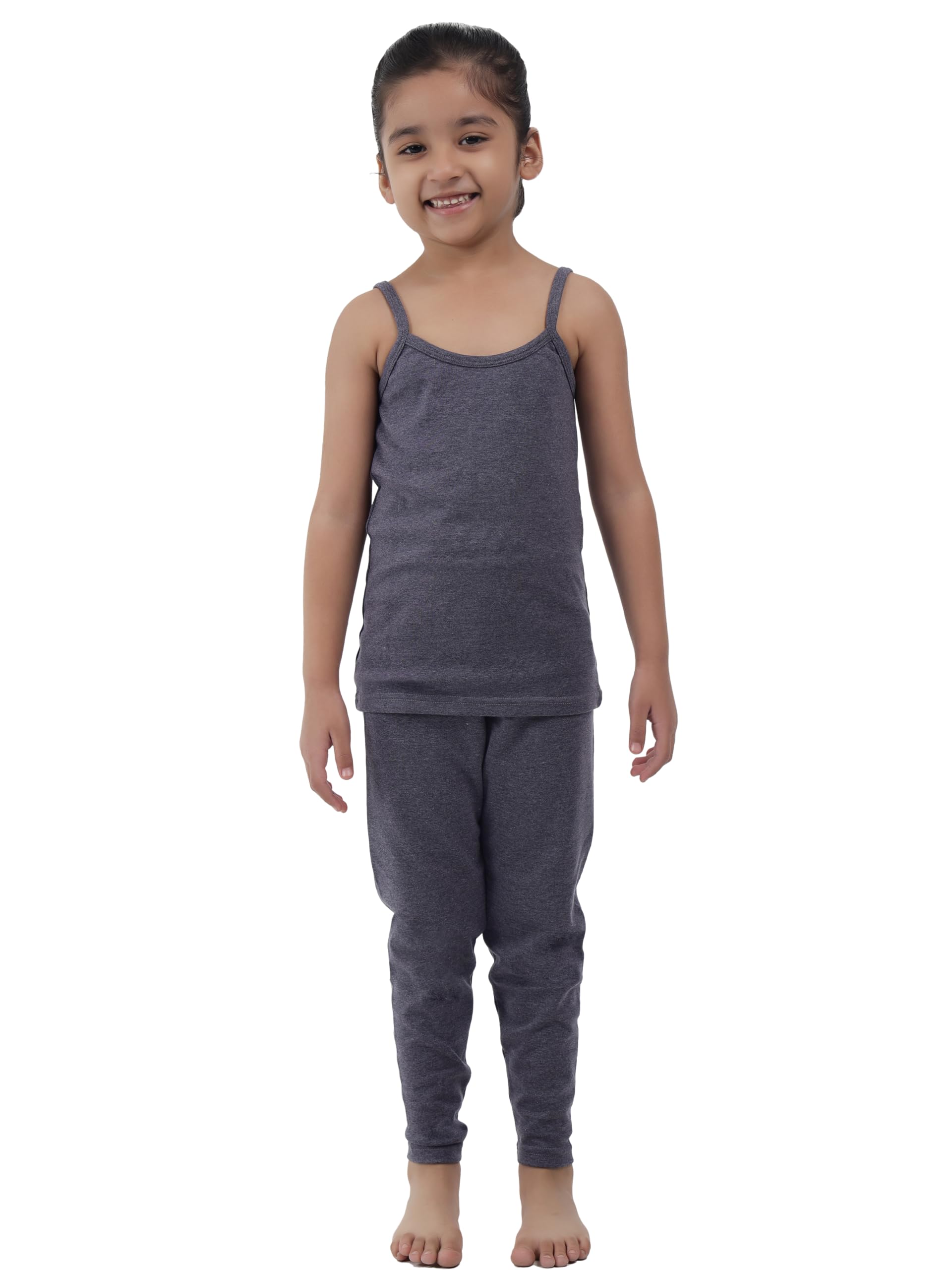 Girls Solid Sleeveless Top & Pyjama Thermal Set|Soft Polycotton Winter Innerwear