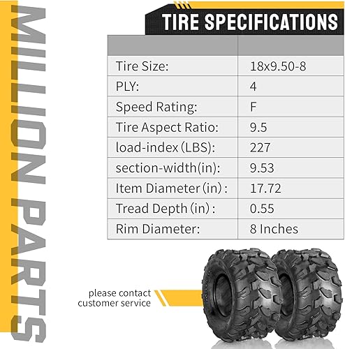 Miniatura 3 de Juego de 2 neumáticos ATV UTV 18x9.5-8 18x9.5x8 Rango de carga B neumáticos todo terreno 4PR sin cámara