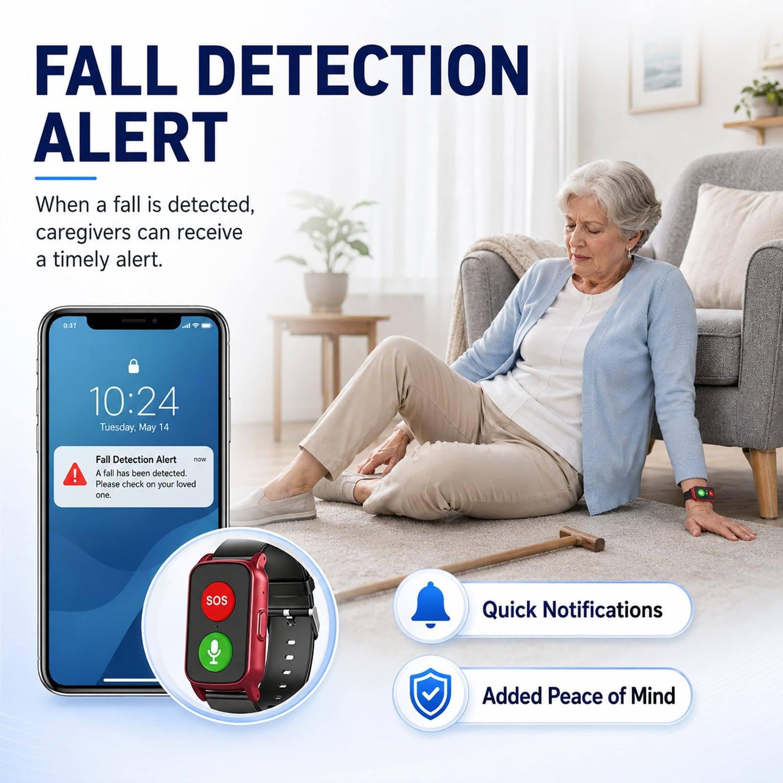 Montre Connectée pour Seniors avec Détection De Chute Black | Suivi Gps Et Alerte Sos – Appels Vidéo HD, étanche, Suivi De La Forme Physique (Fréquence Cardiaque/Tension Artérielle)