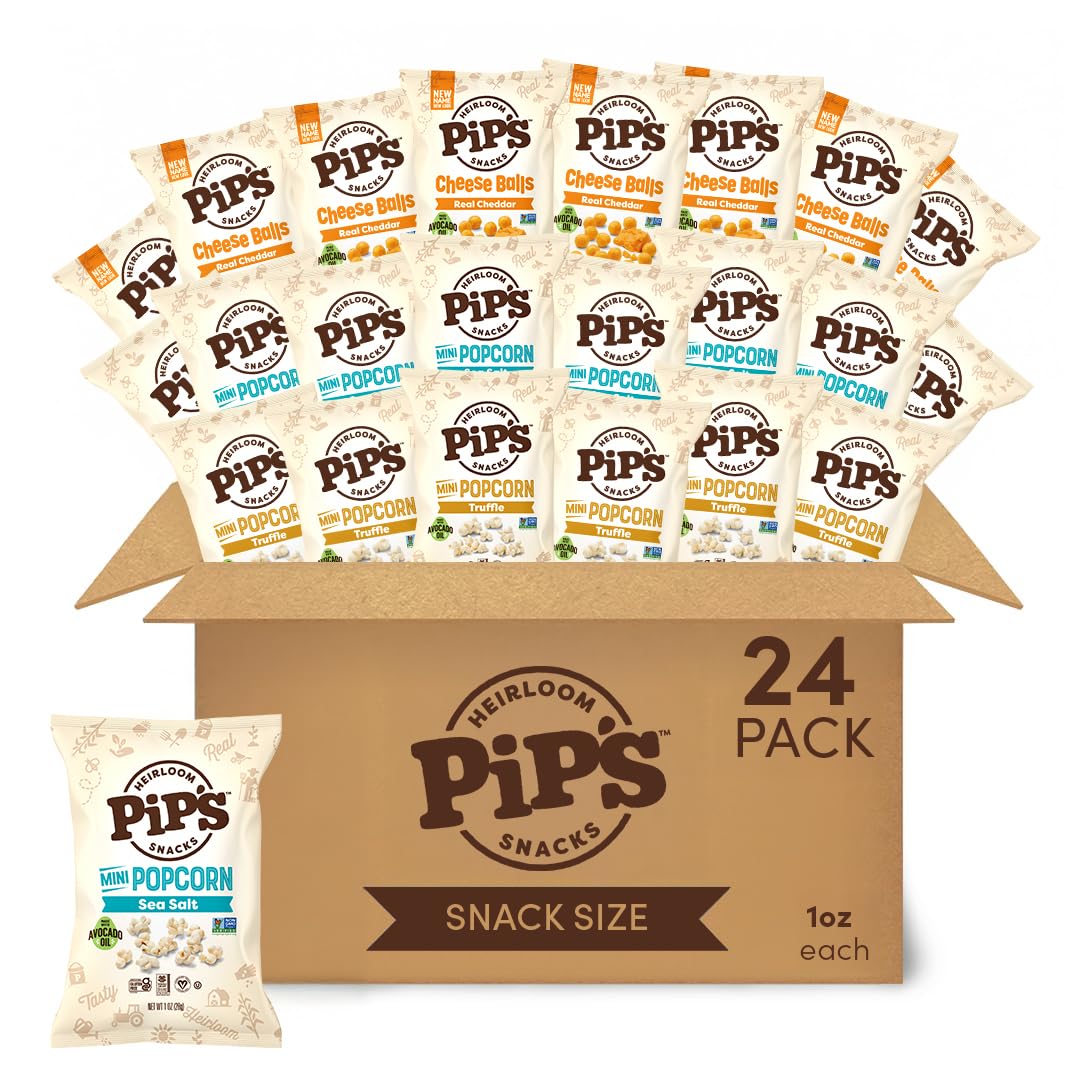Heirloom Snack Variety Pack by Pipcorn - 1oz 24pk - with Cheese Balls and Mini Popcorn, Healthy Snacks, Gluten Free Snacks, Snack Variety Packs, Heirloom Corn