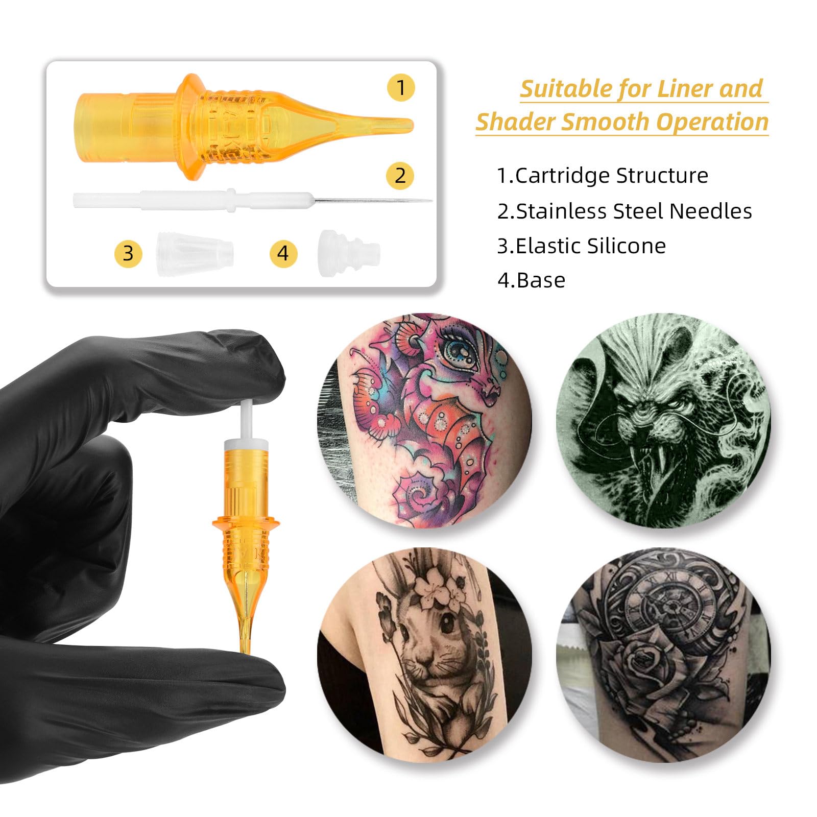 ATOMUS Professional Tattoo Pen Kit Rotary Tattoo Machine Kit 31.5mm Diameter Tattoo Gun 10pcs 3RL Cartridge Needles 50pcs M Ink cups