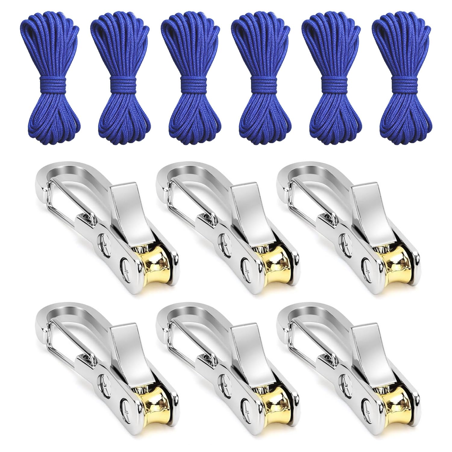 6 Stück Seilspanner aus Metall + 6 Stück Seil 3mmX5m, Seil Spanner mit Seilrolle, Seilspanner Camping mit GeflochtenesSeil, für Camping, Markisen Geeignet, Bootfahren, Hängematte – ohne Knoten Gewerbe, Industrie & Wissenschaft
