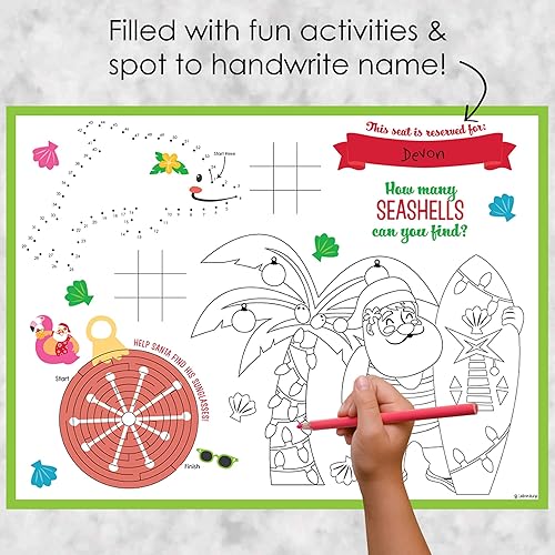 Miniatura 2 de Big Dot of Happiness Juego de 16 manteles individuales para colorear de Navidad tropical, de papel, para fiestas navideñas, Papá Noel, para fiestas