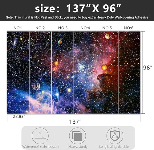 Miniatura 4 de Papel tapiz de tela para techo de galaxia, universo, planeta, para niños, niñas, guardería, cielo estrellado, dormitorio de niños, baño, mural