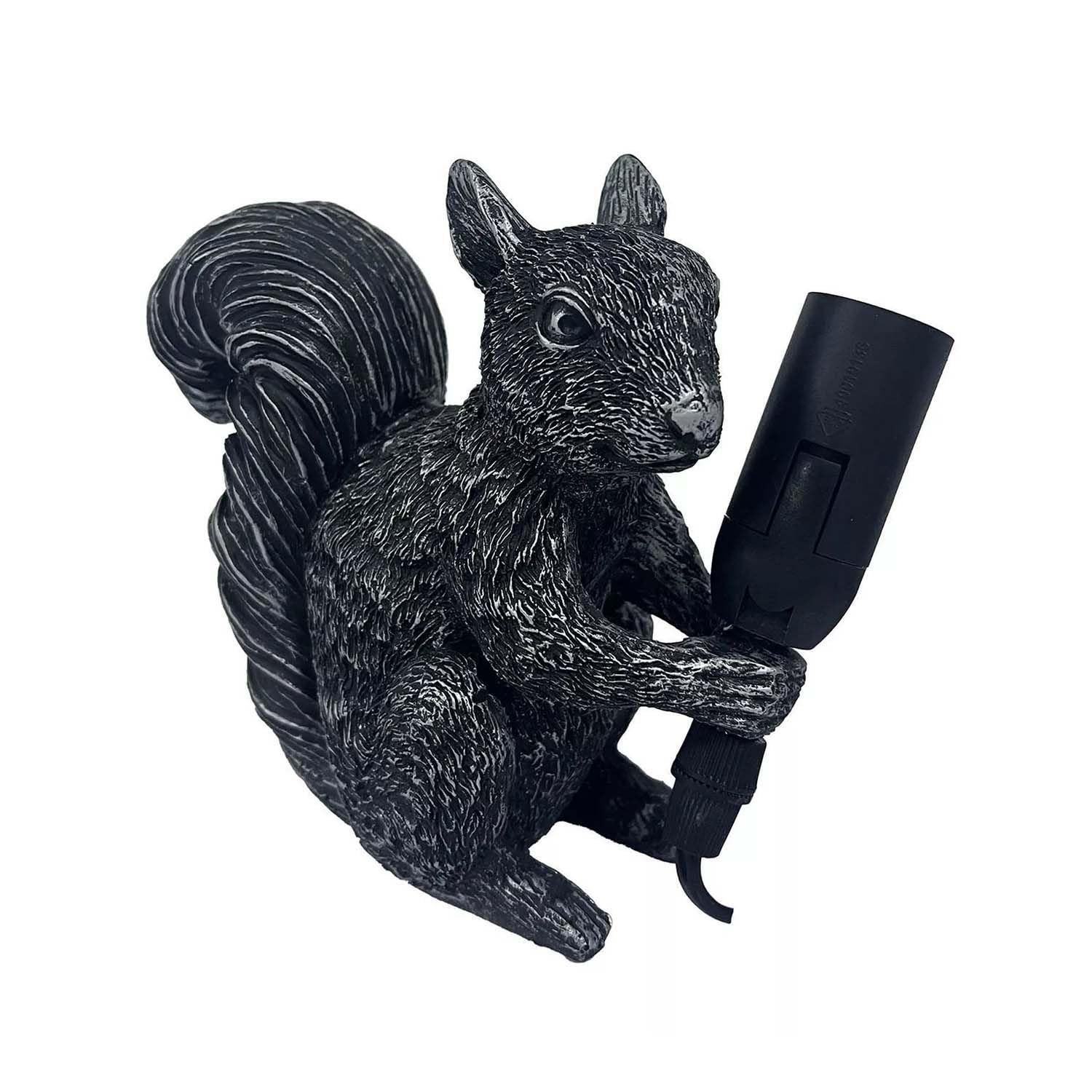 Hestia Black Squirrel Holding Bulb Lamp Home Décor Rustic 16Cm