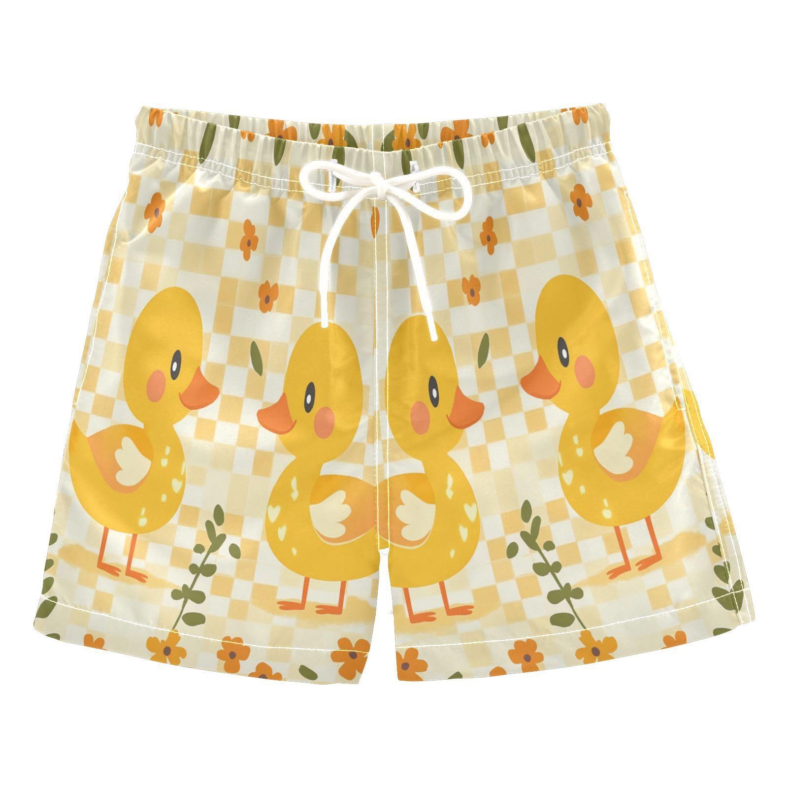 Jucciaco Boys Swim Trunk Quick Dry Beach Board Shorts Duck Yellow Cute Cartoon Swimwear for Kids