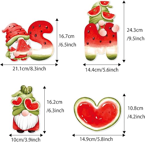 Miniatura 3 de Zwiebeco Suministros de decoración de fiesta de verano, rojo, verde, blanco, gnomo de verano, enano, sandía, banderines, remolinos, guirnalda, kit