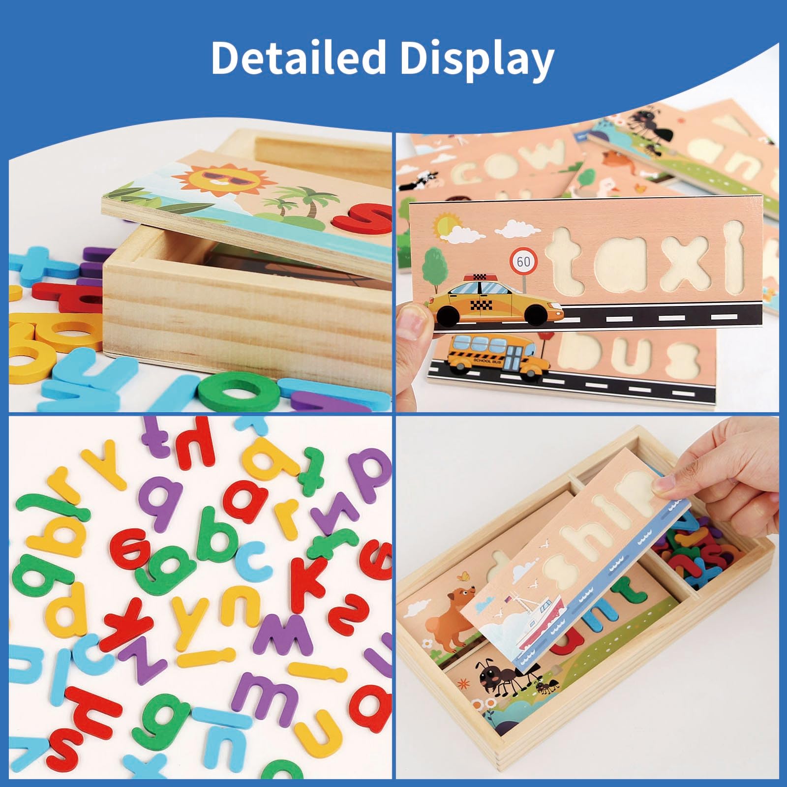 KUKUTrue® Montessori Toy for 3 4 5 6 7 8 Years, Educational Toys for 3+ Year Olds, Alphabet Puzzle, Wooden Box Spelling Word - Image 4
