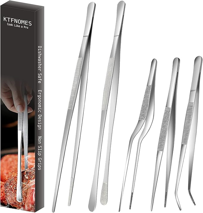 5 Pcs Cooking Tweezers Tongs, Stainless Steel Kitchen Food Tweezers Set