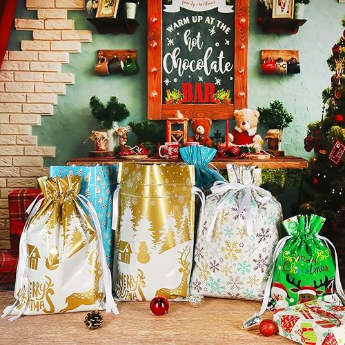 Miniatura 12 de HRX Package 50 bolsas de regalo de Navidad, 5.8 x 9 x 2.4 pulgadas, con cordón para dulces, galletas y regalos Rojo