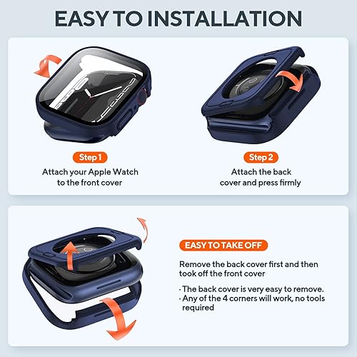 Miniatura 4 de Paquete de 2 fundas impermeables 2 en 1 para Apple Watch Series 8 7 de 1.77 pulgadas, borde recto, policarbonato delantero y trasero con protector