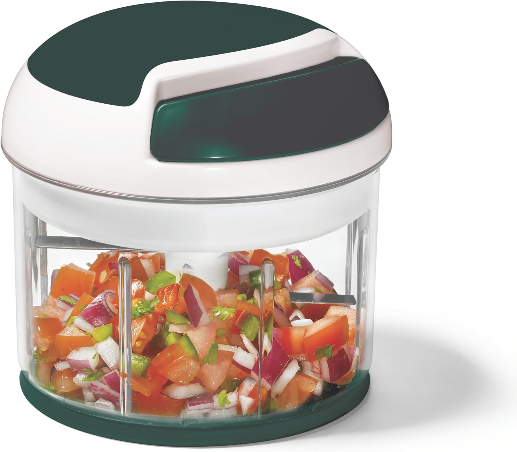 Pull Chopper - Multi Purpose Manual Food Processor - Three Blade System for a Faster Cut - From Large Chunks to Purée - Self-Retracting Cord - Fruits, Vegetables, Meats and Crushes Ice