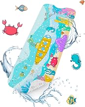 HITSLAM Children's Non-Slip Bath Mat, 101 x 40 cm Extra Long Non-Slip Shower Mat, Bathroom Rug with Suction Cups and Drainage Holes, Soft for Feet, Machine Washable, Ocean