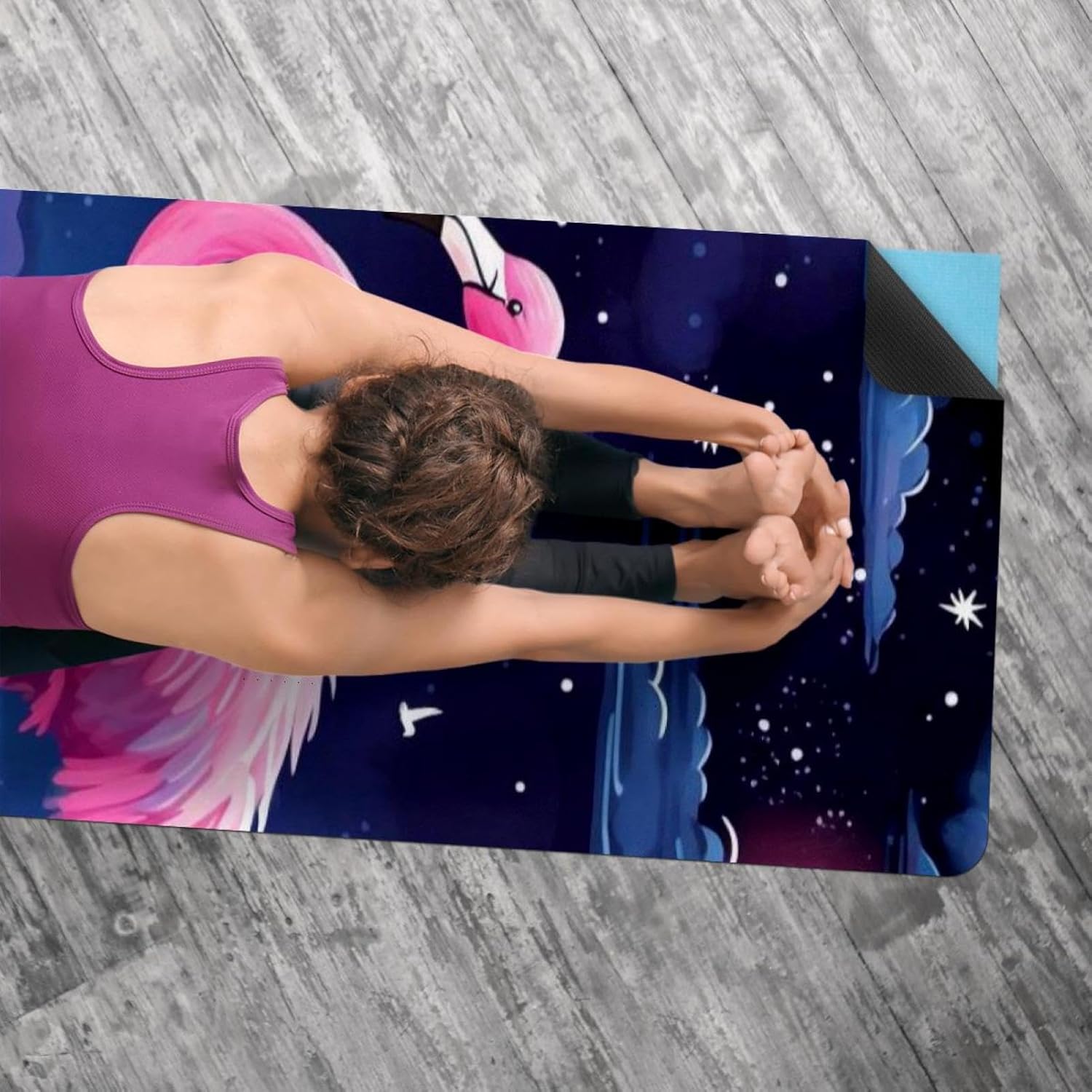 Yoga Towel, Galaxy Flamingo Pattern Non Slip Sweat Absorbent Hot Yoga Mat Towel for Hot Yoga, Pilates and Fitness - 72.8" x 26.8"