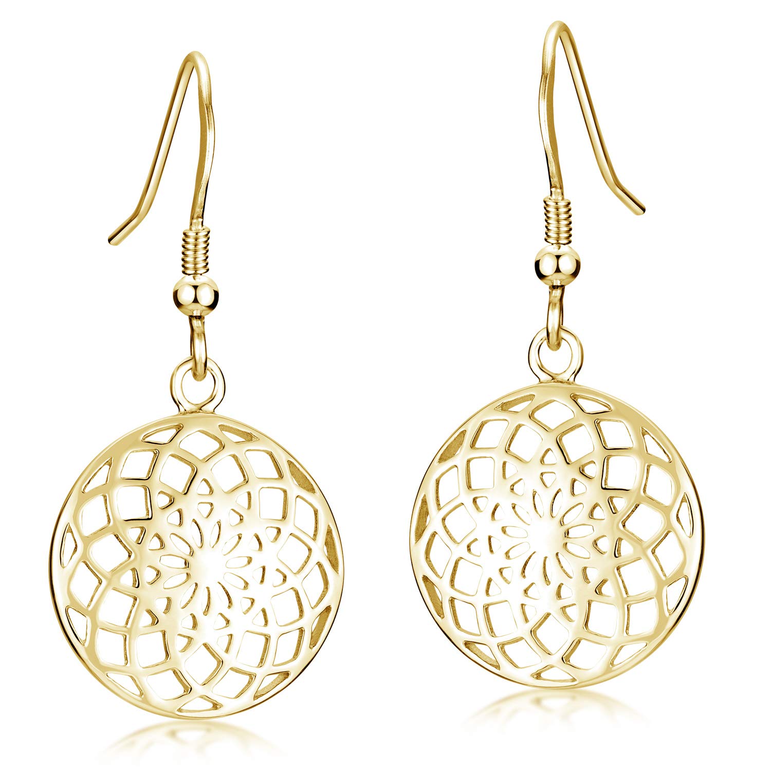 MATERIA Damen Ohrringe Blume hängend rund - 925 Silber Ohrhänger Mandala rhodiniert, rosegold oder gold vergoldet
