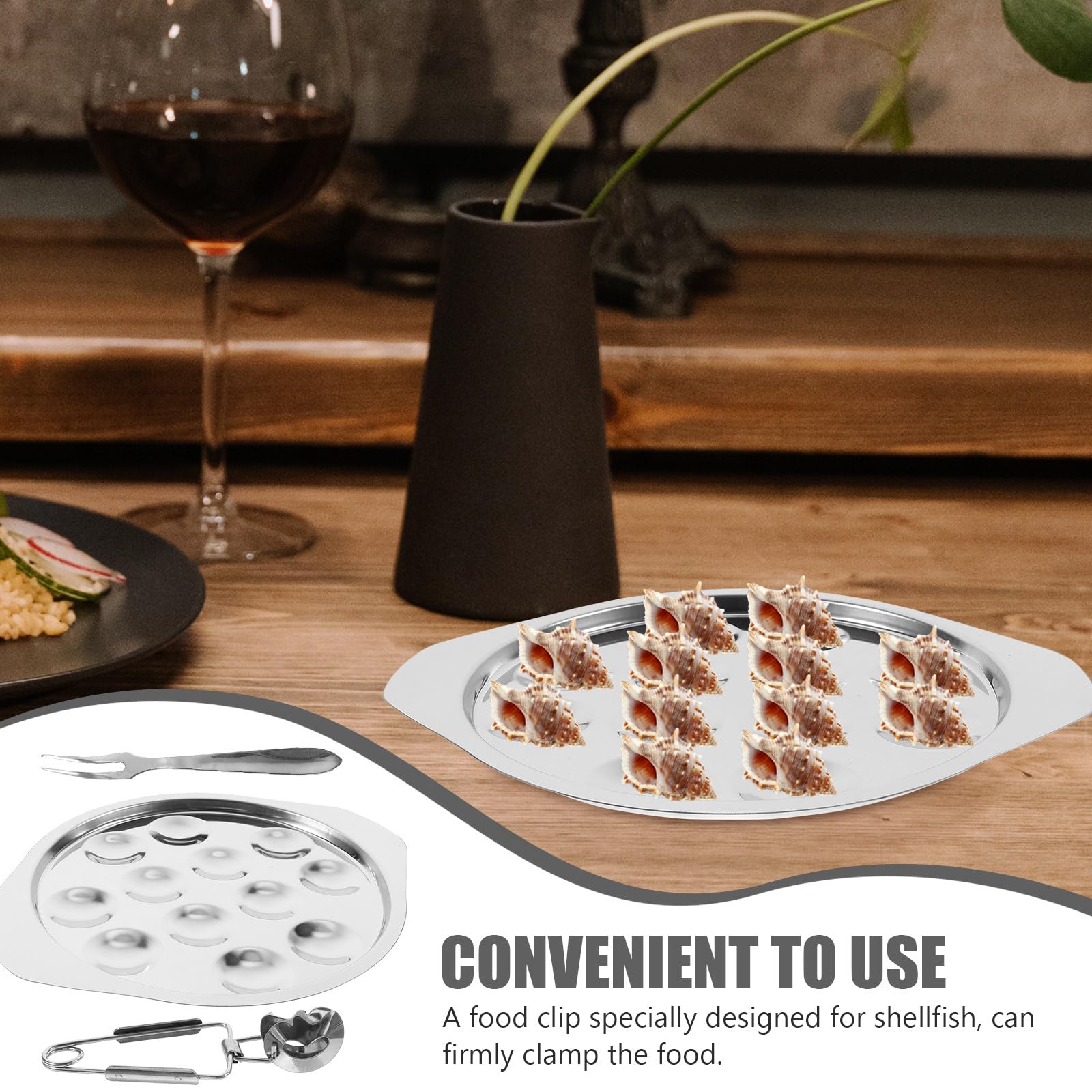 SHINEOFI Plato para Mariscos de Acero Inoxidable 12 Compartimentos Bandeja para Caracoles y Aperitivos Resistente y Apto para Horno Adecuado para Uso Doméstico y Restaurantes