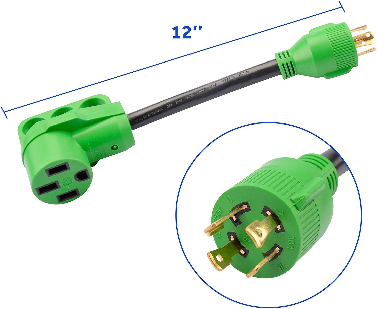 RVGUARD Bundle RV 50 Amp 25 Feet Power Extension Cord with L14-30P to 14-50R Generator Adapter Cord, LED Power Indicator, Green