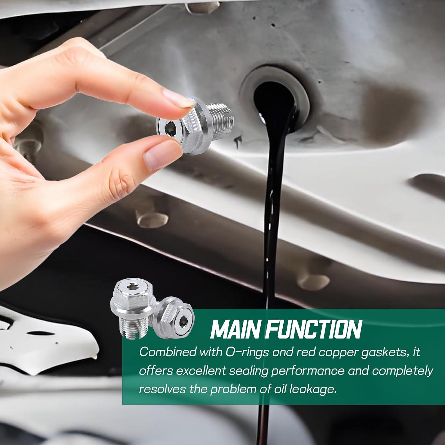Hovom M12.1-1.5 x 15mm Oversize Piggyback Oil Drain Plug, Stainless Steel Self Tapping Oil Pan Thread Repair Kit with O-Ring & Hexagonal Wrench & Copper Gaskets, Car Accessories (M12×1.5)