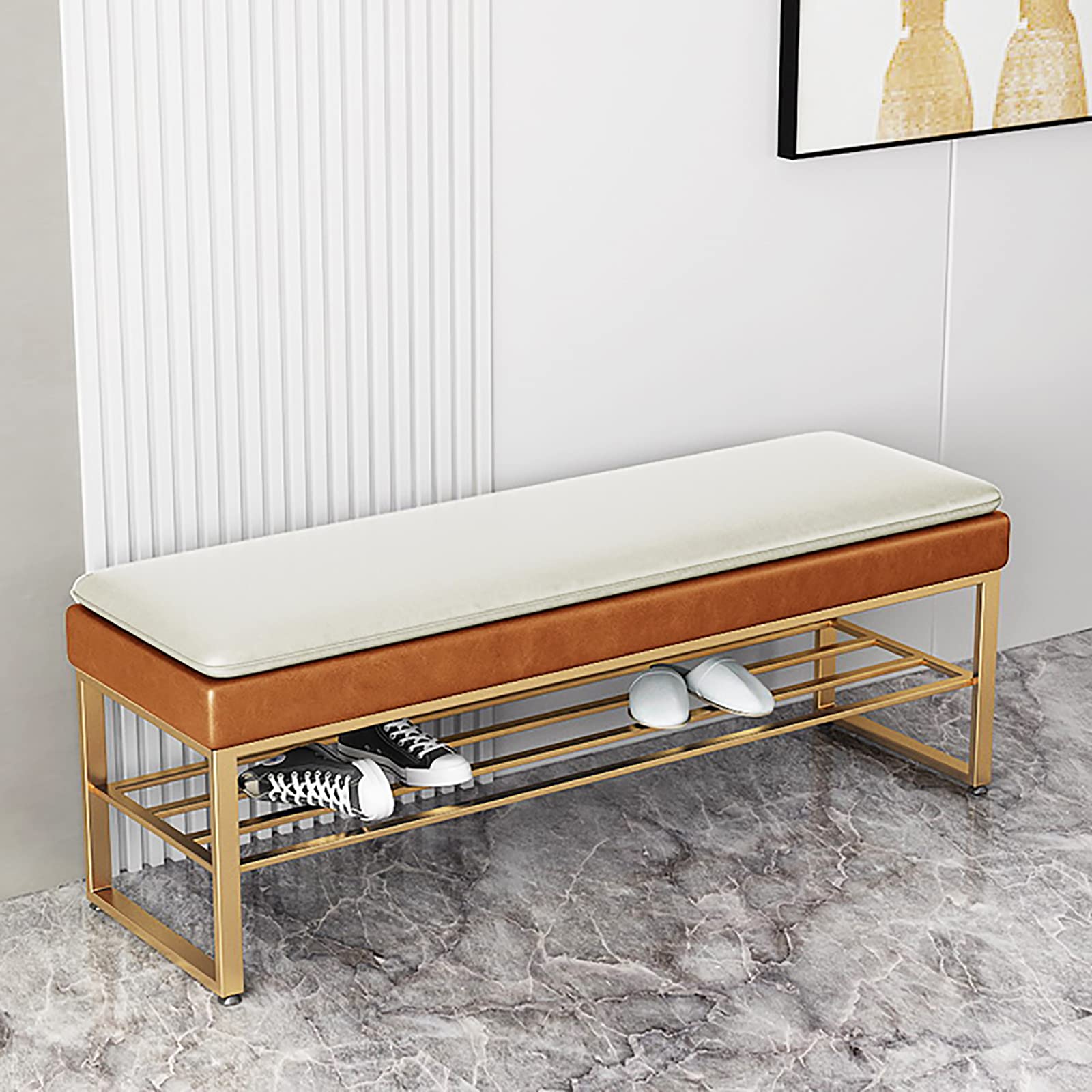Banc à chaussures d'entrée moderne avec coussin en cuir PU pour rangement intérieur