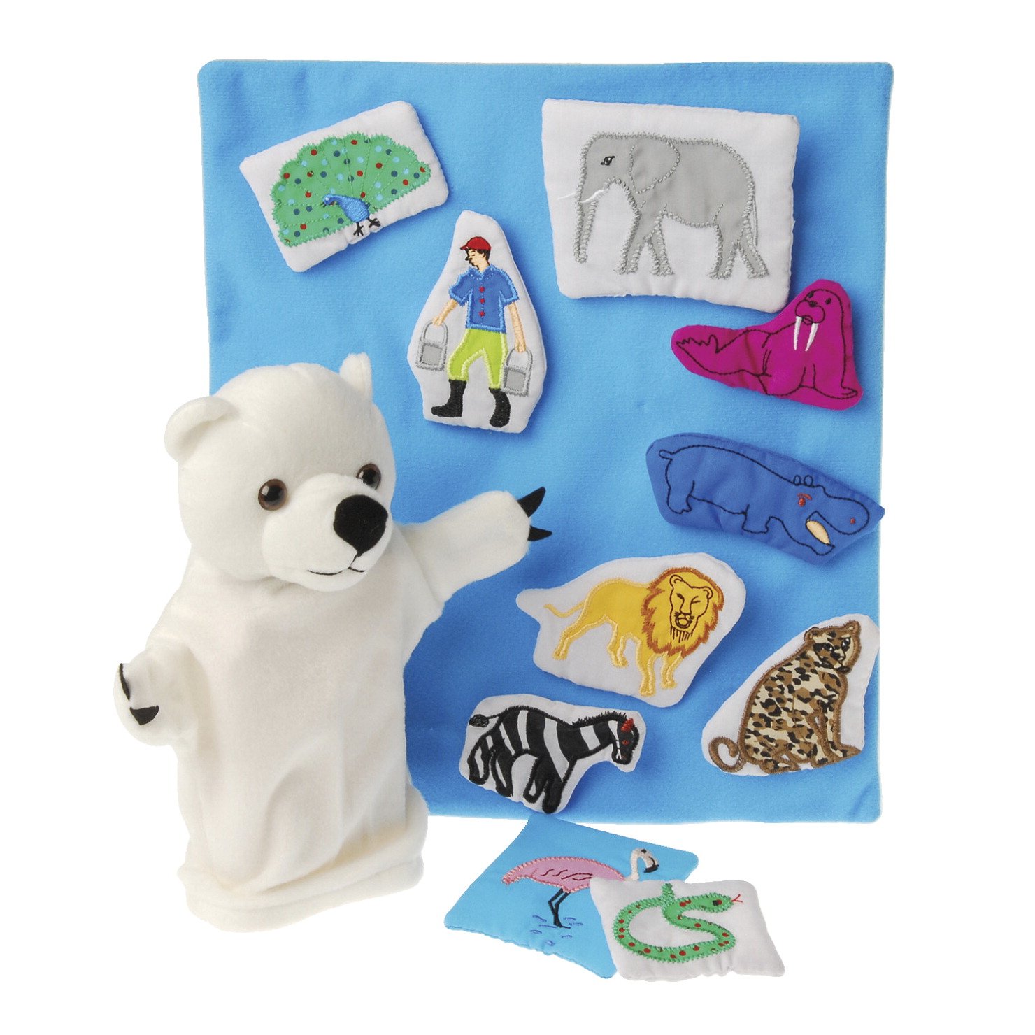 Constructive Playthings Polar Bear What Do You Hear Puppet and Prop Set for Children, 12-Piece with Bag, Ages 2 Years and Up (MTC-187)
