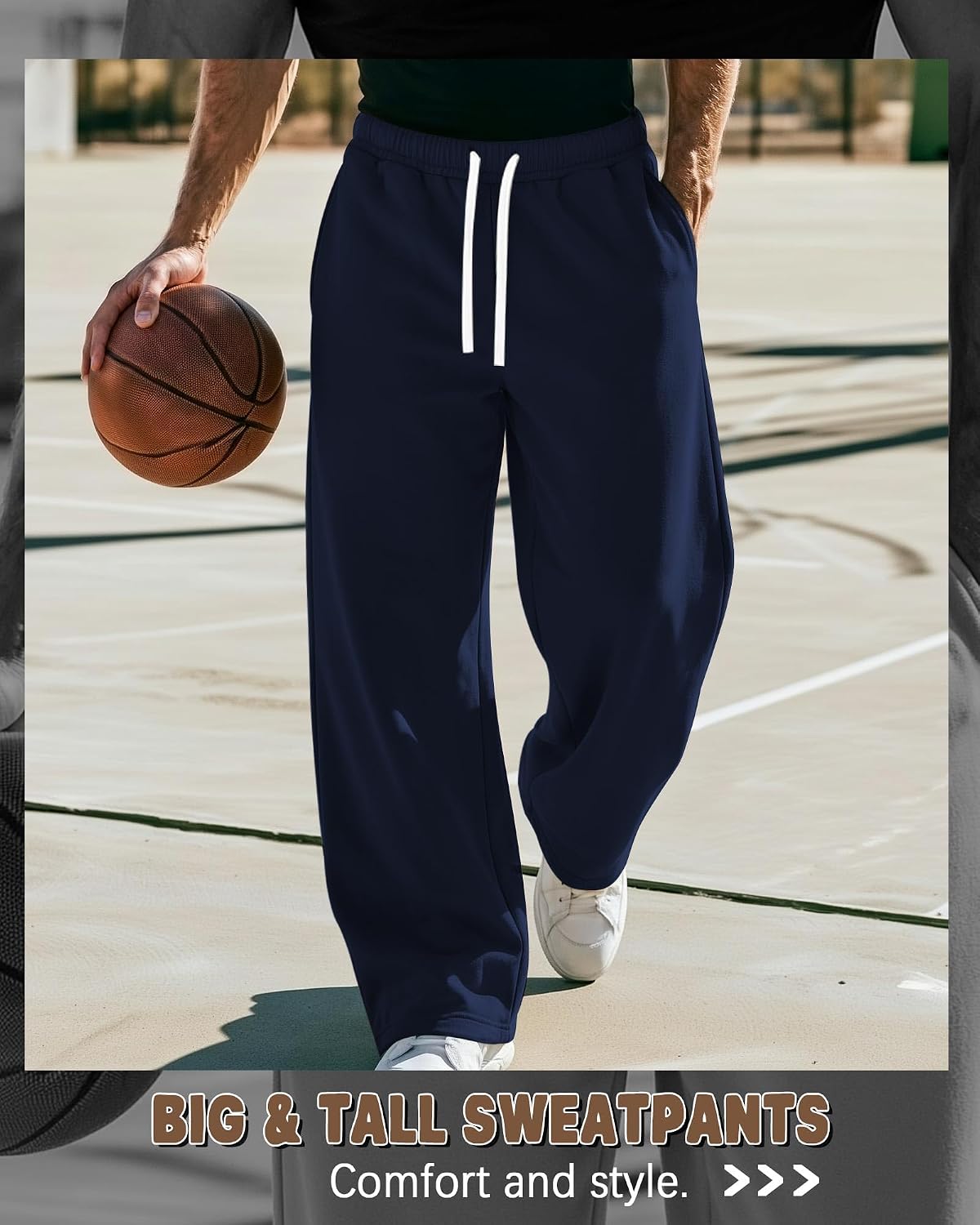 Ficerd 4 Pack Men's Big and Tall Sweatpants Baggy Athletic Wide Leg Pants Lightweight Drawstring Loose Joggers with Pockets