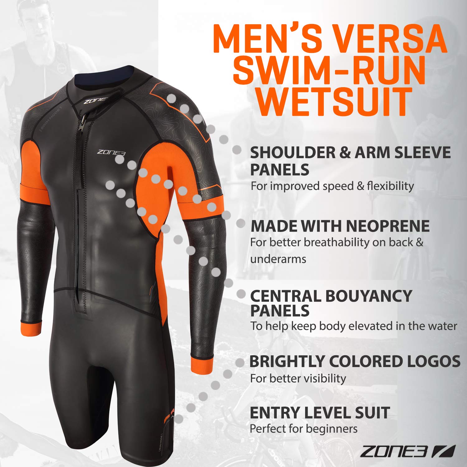 ZONE3 Combinaison de plongée Versa Swimrun pour homme en néoprène orange, pour hommes, pour la plongée en scaphandre autonome