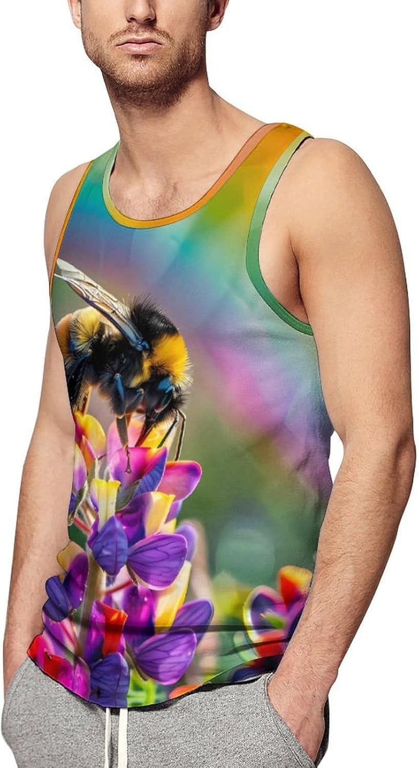 Bee Impressionism Rainbow Men's Tank Top Sleeveless Muscle Shirts Vest Beach T Shirts for Workout Gym