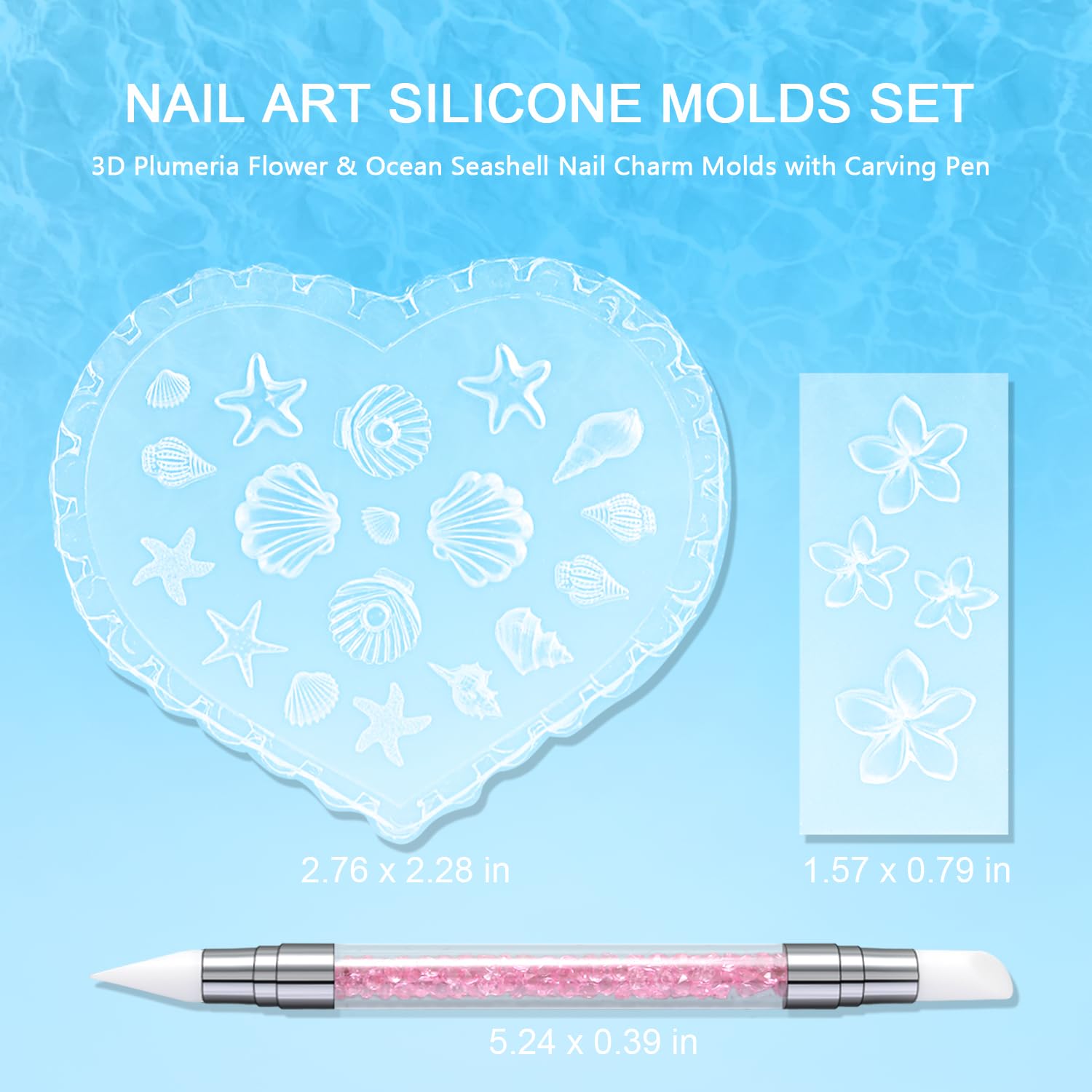 Zestaw silikonowych form do zdobienia paznokci, 3 szt., 3D Plumeria, kwiat i ocean, muszla z długopisem, przezroczyste formy do zdobienia paznokci, narzędzia do manicure, formy para Uñas