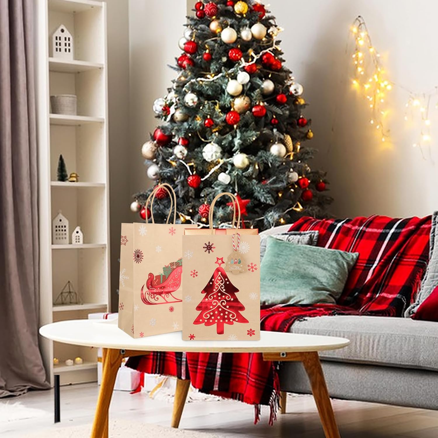 TaoQ C 24 PCS Christmas Kraft Gift Bags Christmas Gift Paper Bags with Tag Xmas Kraft Paper Bags with Handles Xmas Paper Treat Bags for Xmas Wedding Anniversary Birthday Party - Image 6