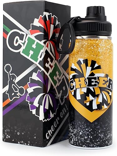 Botella de agua Cheer para niñas, de 18 onzas, botella deportiva de acero inoxidable aislada con asa, regalo de animadora a granel para regalos de
