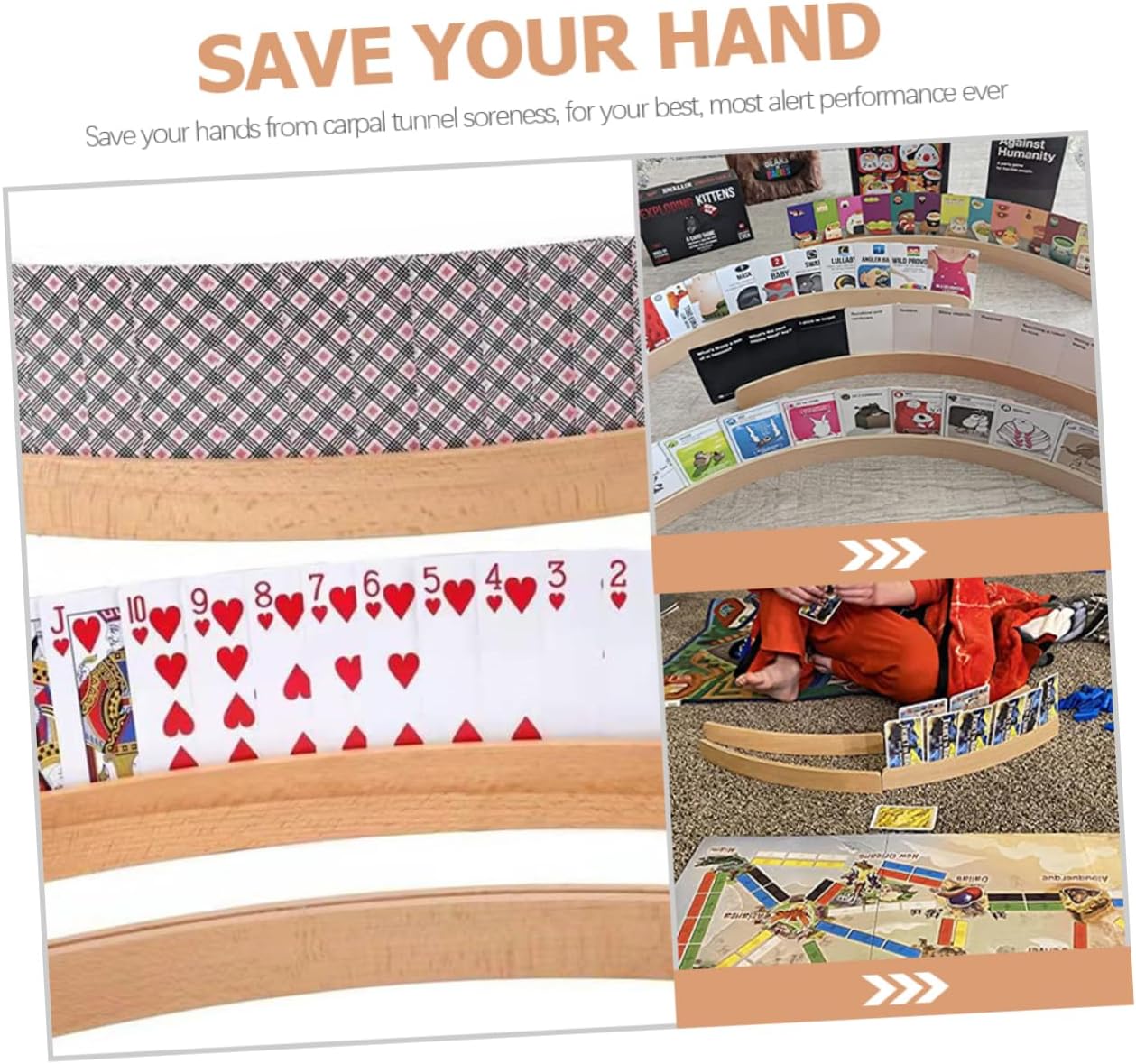 Unomor Wooden Card Rack Curved Playing Card Holder for Seniors Arthritis Display Stand for Poker and Games Hands Design for Comfortable Gameplay