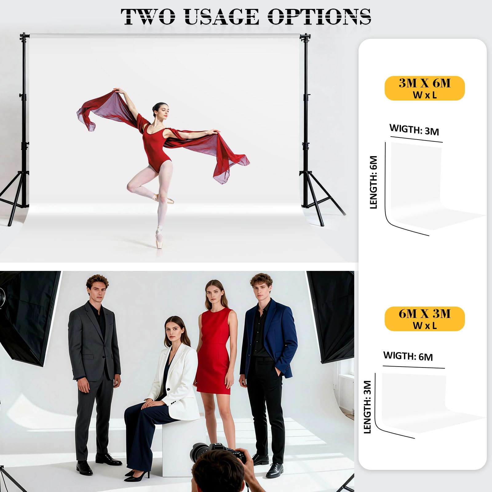 3 * 6M Fondos para Fotografia, Fondo Blanco Fotografia, Viene con 4 Clips y una Bolsa de Almacenamiento, Adecuado para Estudios de Fotografía, Sistemas de Fondo Video, Fotografía de Moda