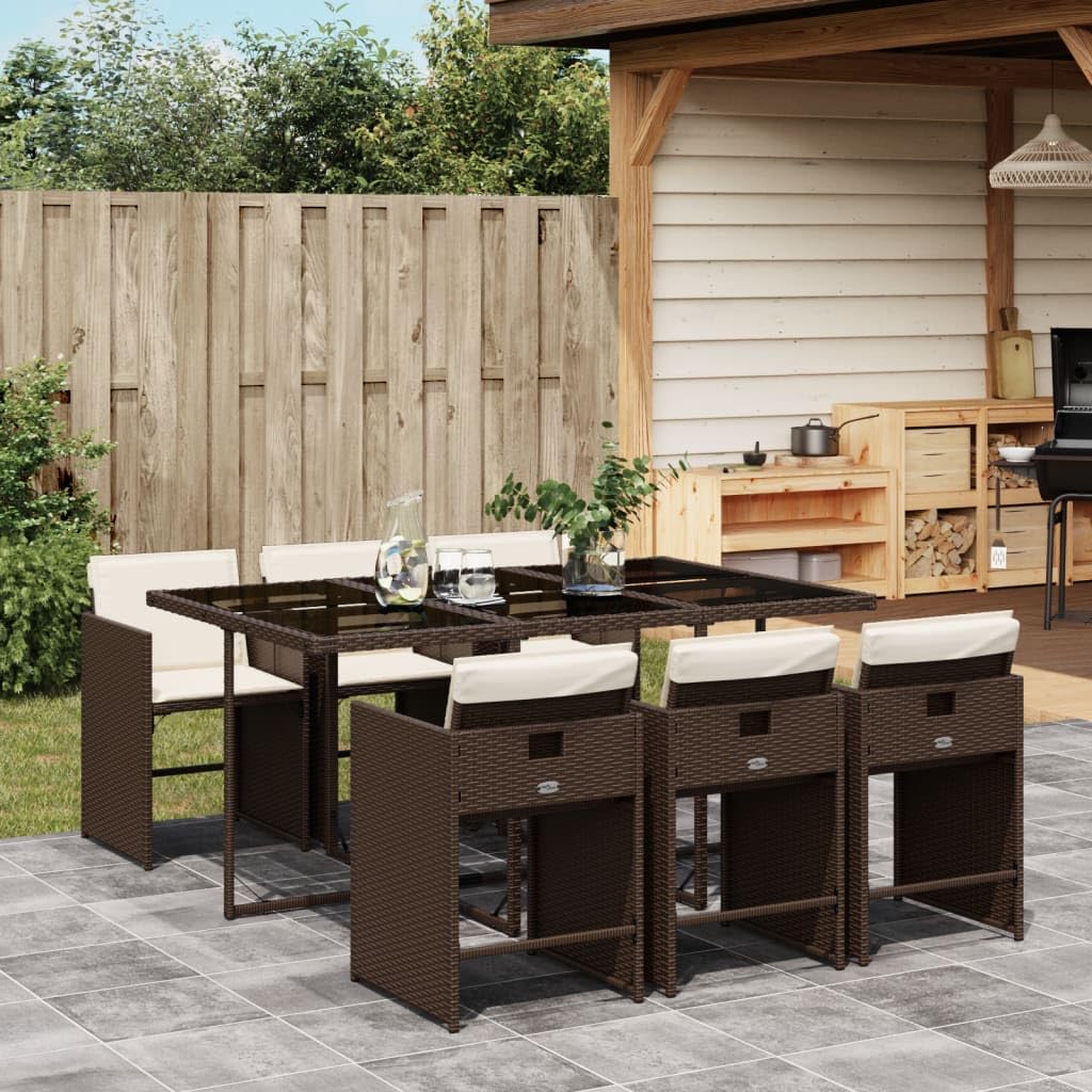 IKAYAA Juego Comedor de Jardín de Ratán con 6 Sillas y Mesa de Comedor, Conjunto Jardín, Muebles Jardín Exterior, Mesa y Sillas para Terraza Patio, Marrón y Crema Type-18