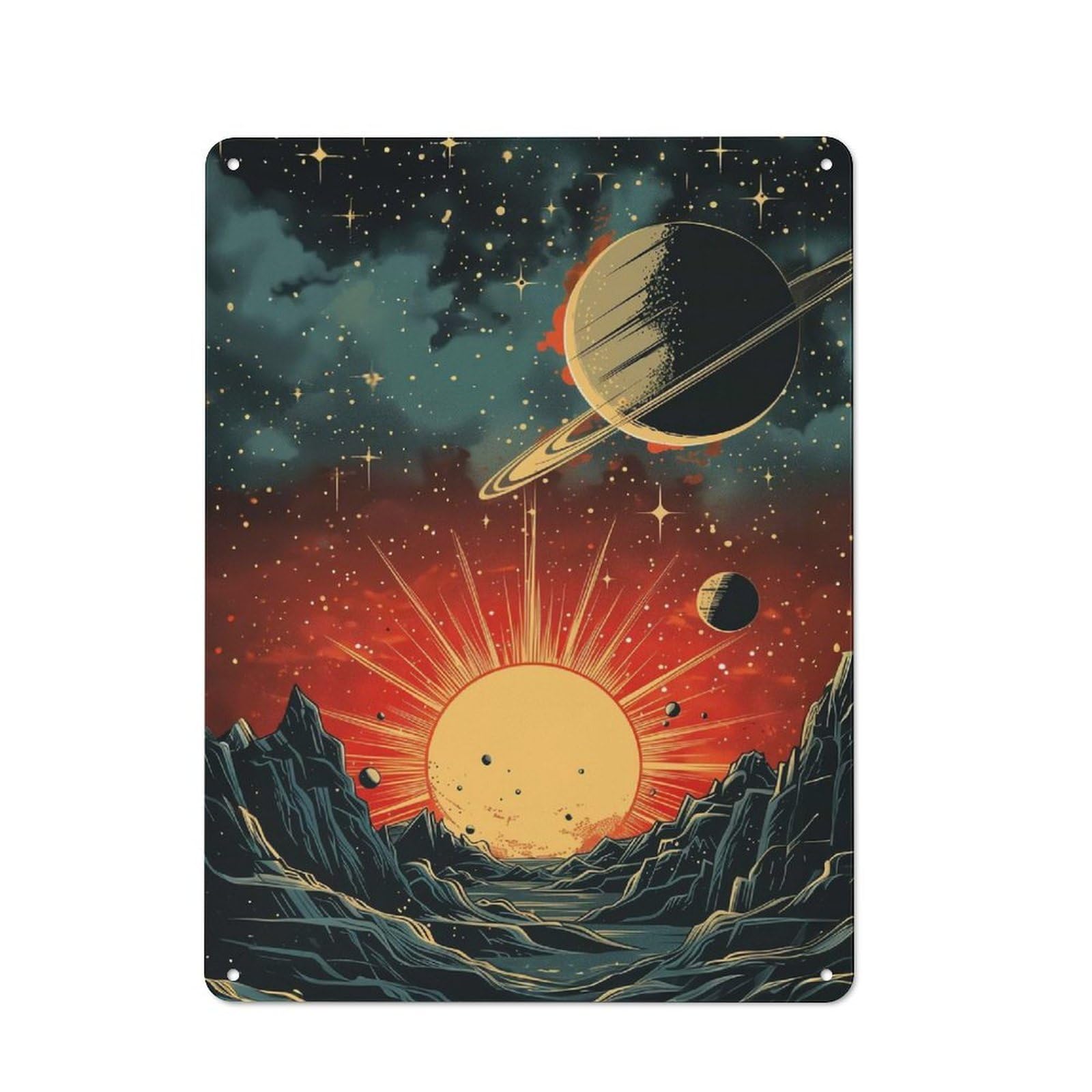 Junmoney Solar System Fantasy Poste Rustic Metal Plaque 40X30cm For Hobby Room Or Studio, For Vintage Wall Decor Fans, For Garage And Workshop Walls