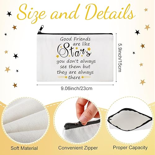 Miniatura 4 de Sliner Paquete de 6 vasos de vino de Navidad con texto en inglés "Good Friends Are Like Stars", bolsa de maquillaje de lona de amistad de 12 onzas y