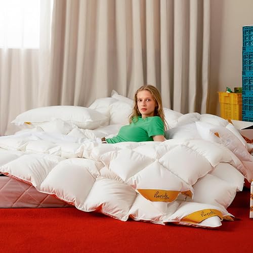 Edredón de plumas tamaño King, edredón de cama pesado blanco sólido, relleno de plumas y plumón, relleno de edredón de invierno extra esponjoso con
