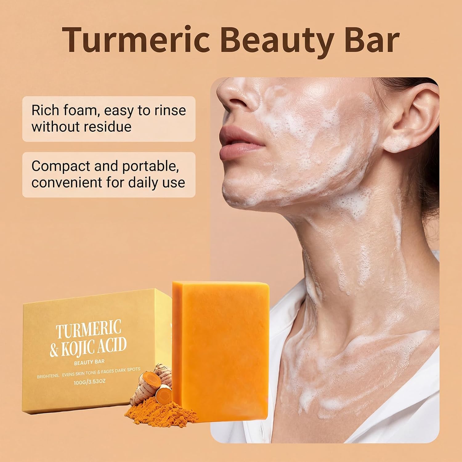 Kora Balm Turmeric and Kojic Acid Soap for Dark Spots, 2PCS Brightening Face & Body Wash w/VC, Hyaluronic Acid & Shea Butter - Even Tone Skin Cleanser for Hyperpigmentation, Acne Scars & Inner Thighs