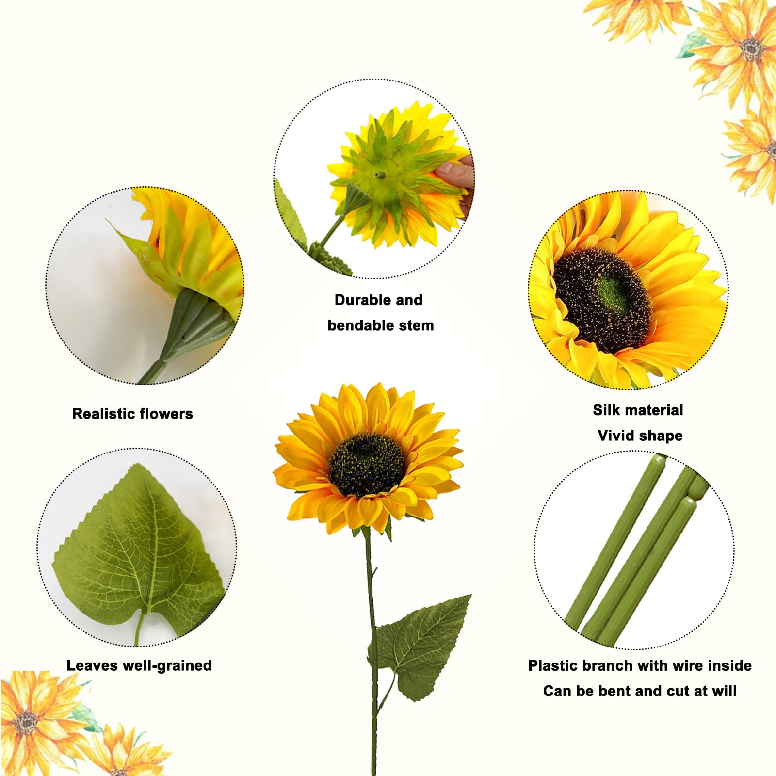 Lunyloer Artificial Sunflowers, 8pcs Single Stem Fake Sunflowers - Image 3