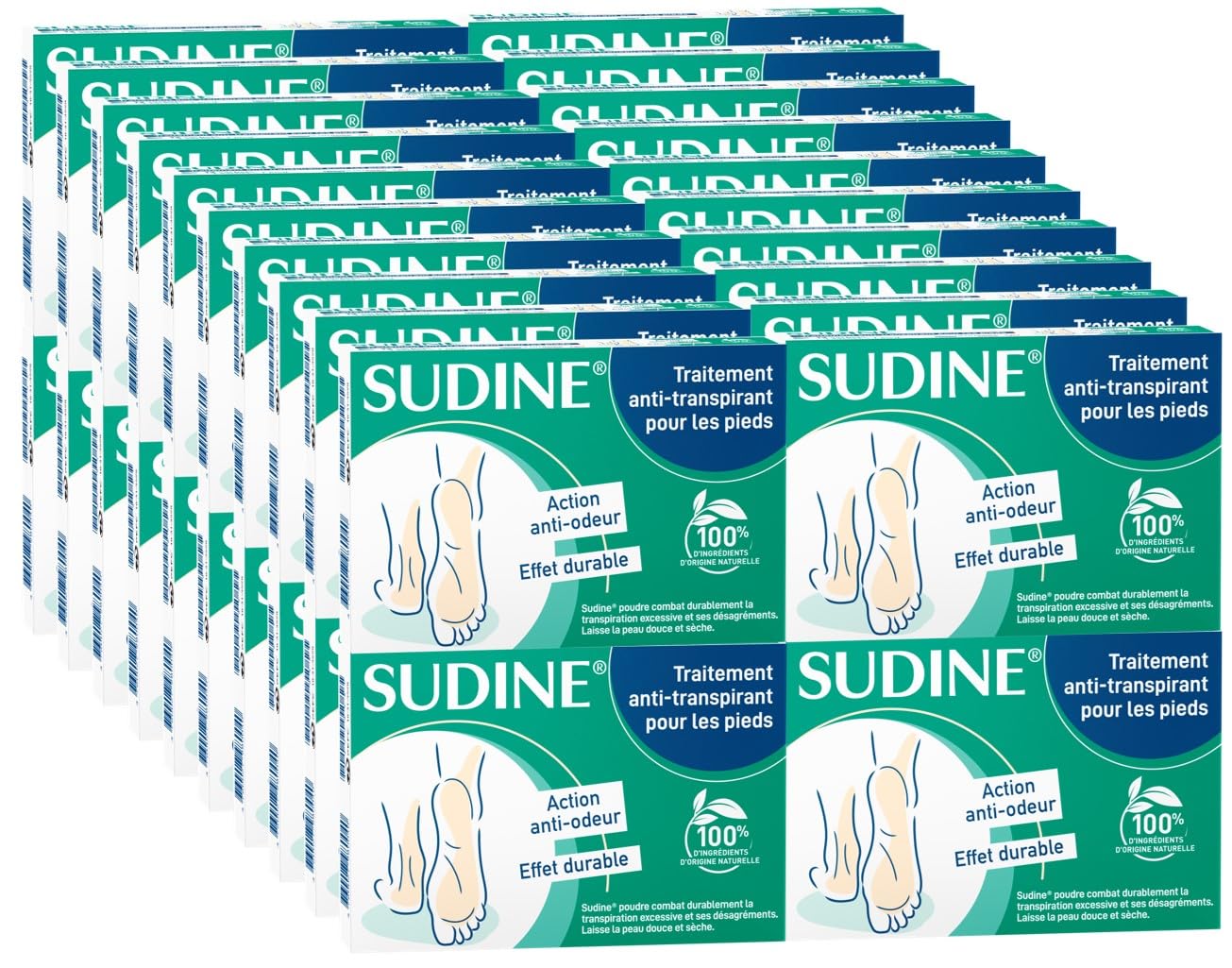 Set di 40 - Sudine Polvere Trattamento Antitraspirante - Piede - Regola il sudore - Assorbe - Previene le micosi - Senza sali di alluminio - Made in France - Confezione da 6 buste doppie