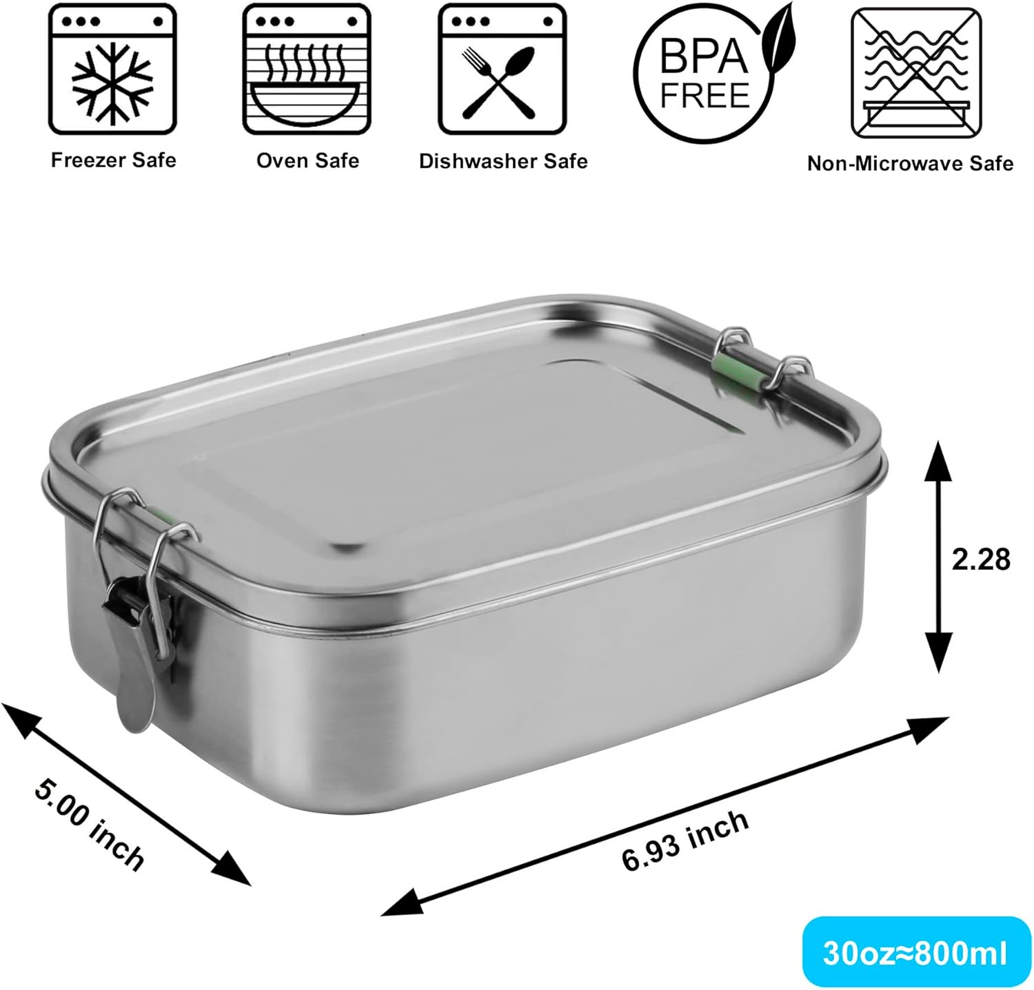 Arora Stainless Steel Bento Lunch Box - 800ml w/Divider, 2 Compartments, Eco & Recyclable Food Container, Leakproof & Dishwasher Safe, BPA Free, On-the-Go Eating Design for Adults & Teens
