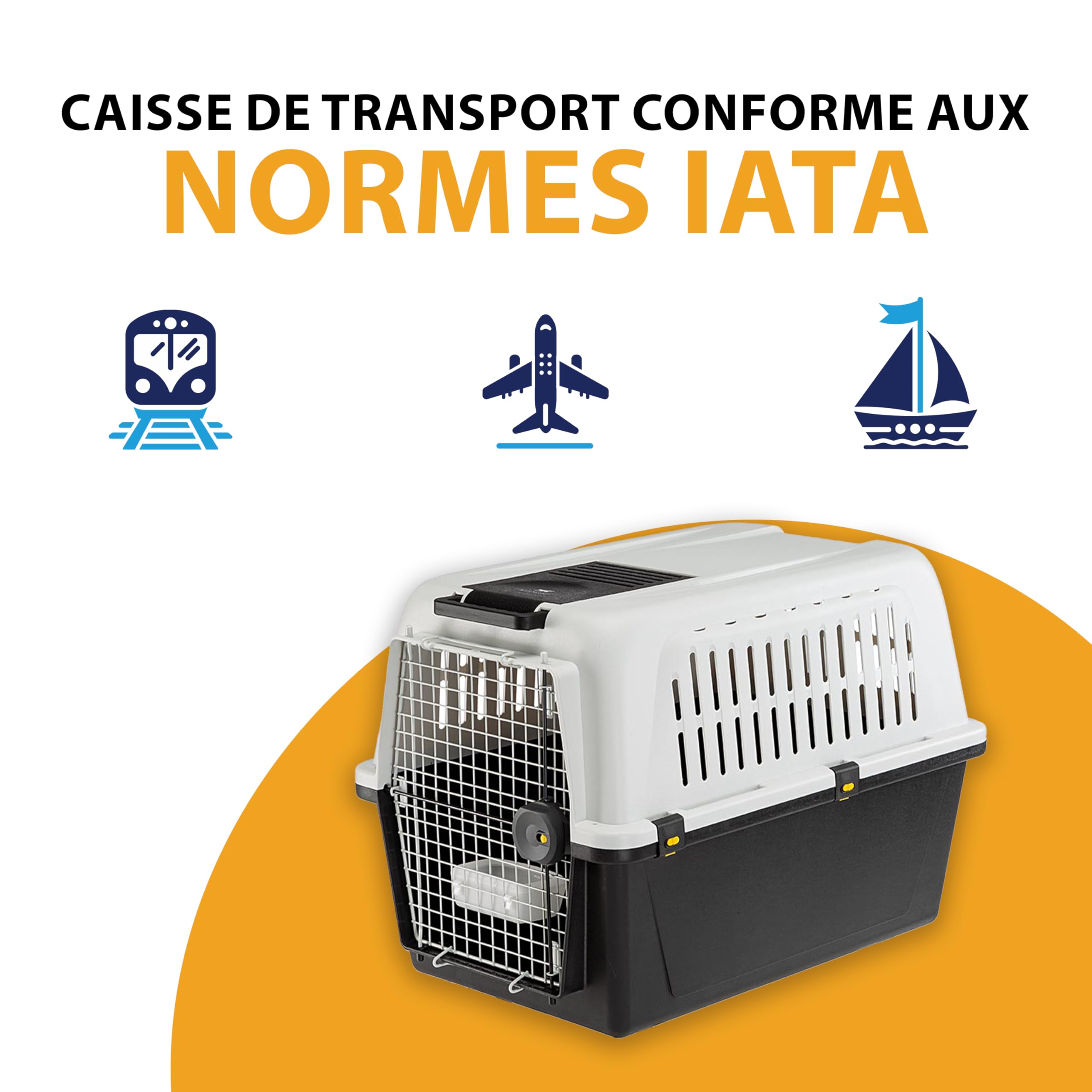 Panier de transport pour chiens de taille moyenne à grande ATLAS 50, avec écuelle et accessoires inclus, verrouillage de sécurité, grilles de ventilation