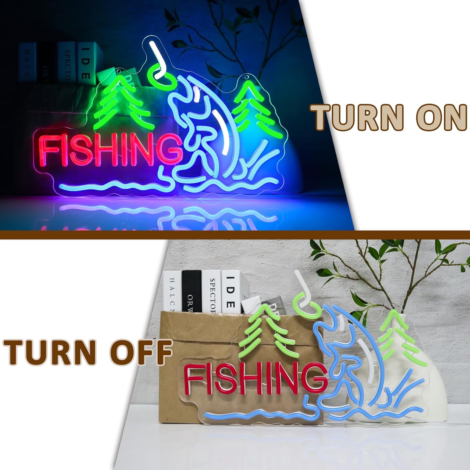 Fishing Neon Sign for Wall Decor, Fish Led Signs for Room, USB Dimmable Neon Lights for Fishing Gear Store Man Cave Bedroom Living Room Game Room Man Cave Party Business Yacht Sign - Image 5