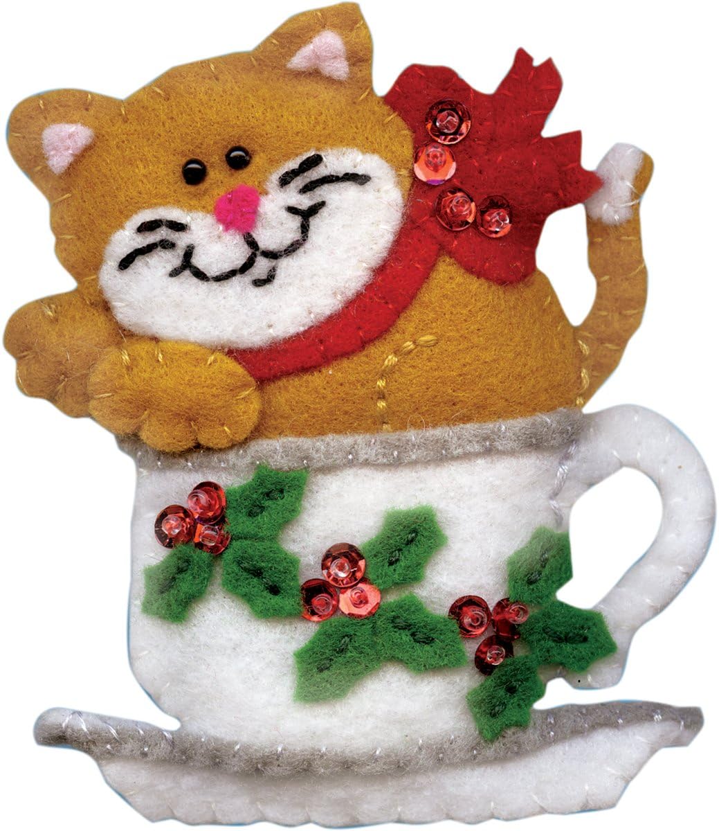 Design Works Teacup Cat Felt Ornament Kit