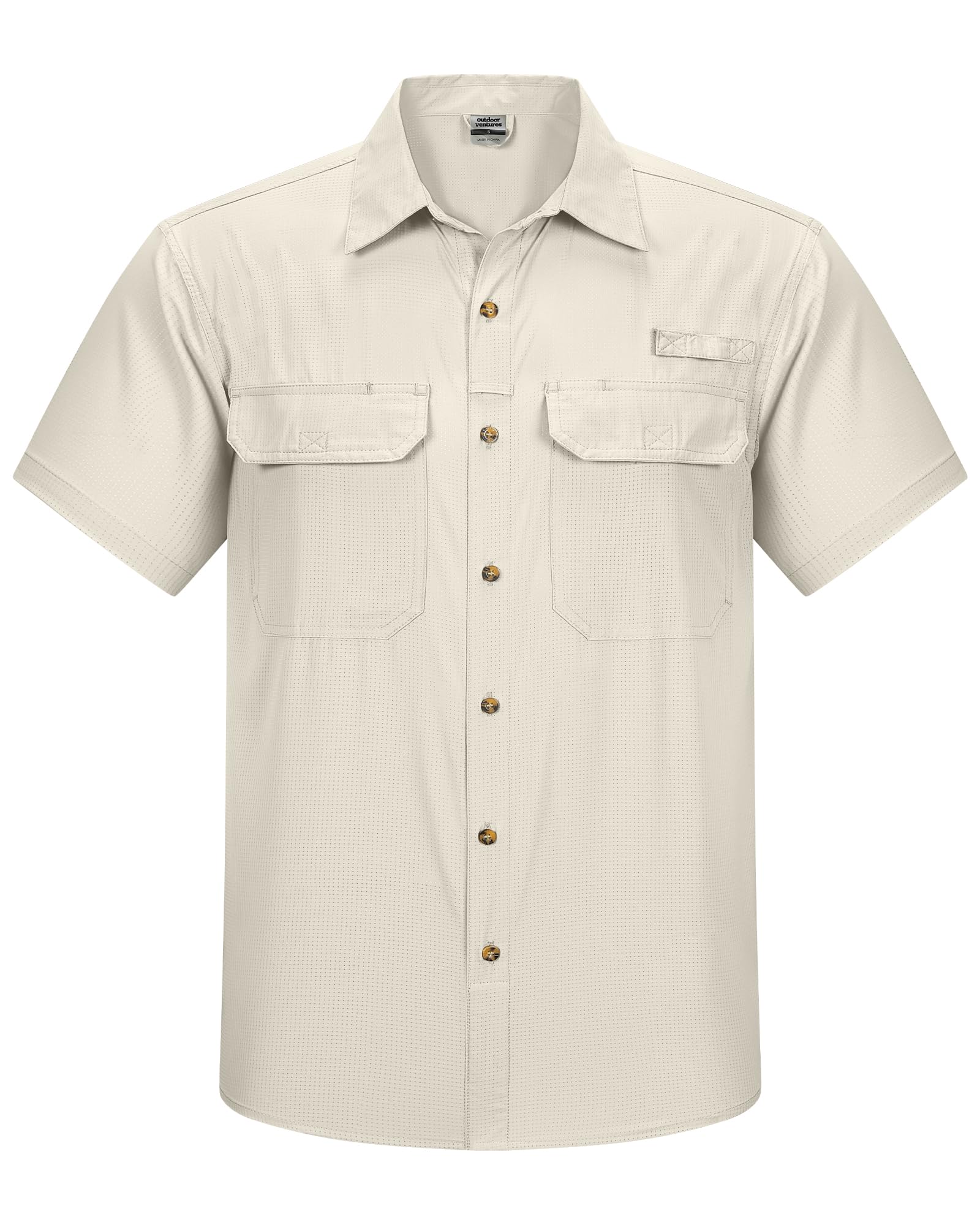 Outdoor Ventures Men's Lightweight Short Sleeve Fishing Shirt UPF 50 Button Down Quick Dry Cooling Hiking Travel Safari Shirt