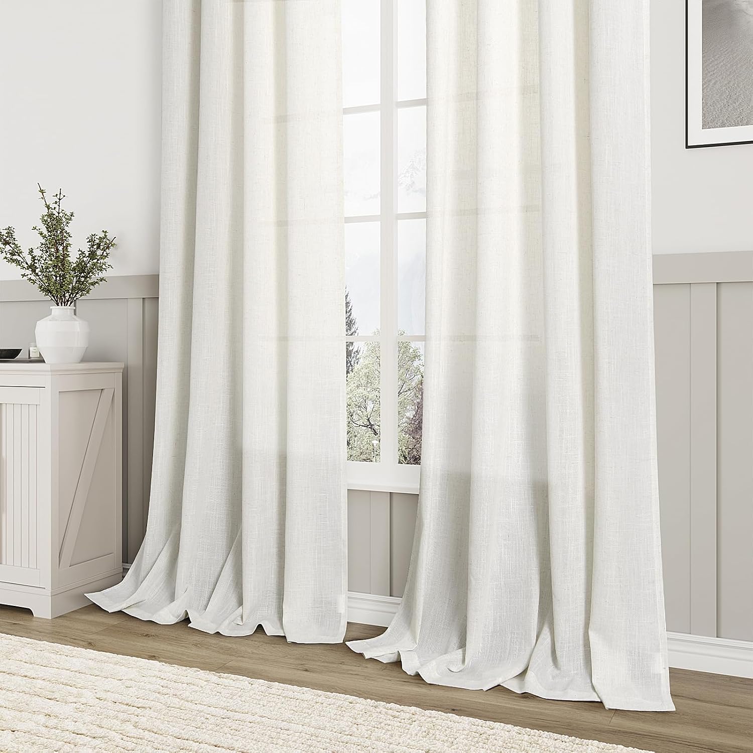 Aersas Linen Curtains 52x84 Inch Long for Living Room Bedroom, Cream